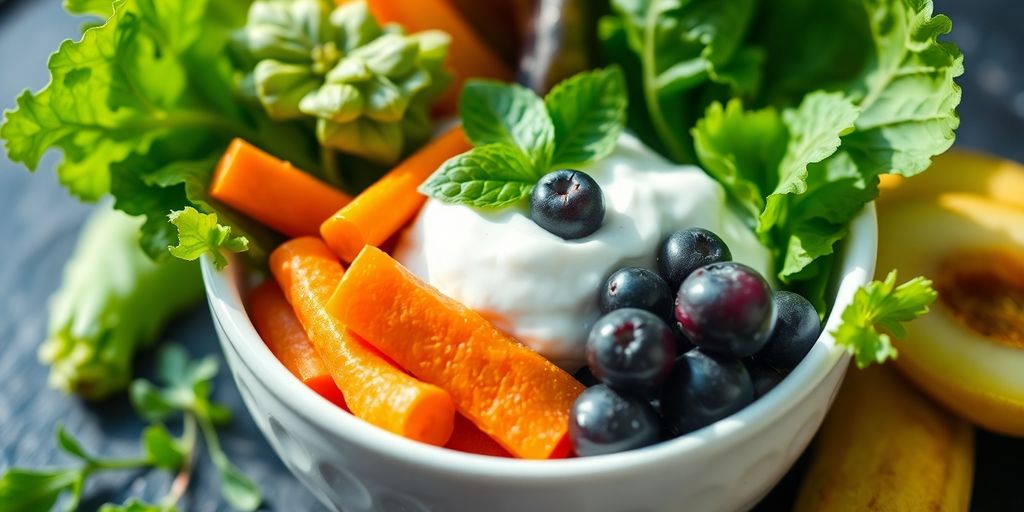 Colorful plate of gut-healthy foods.