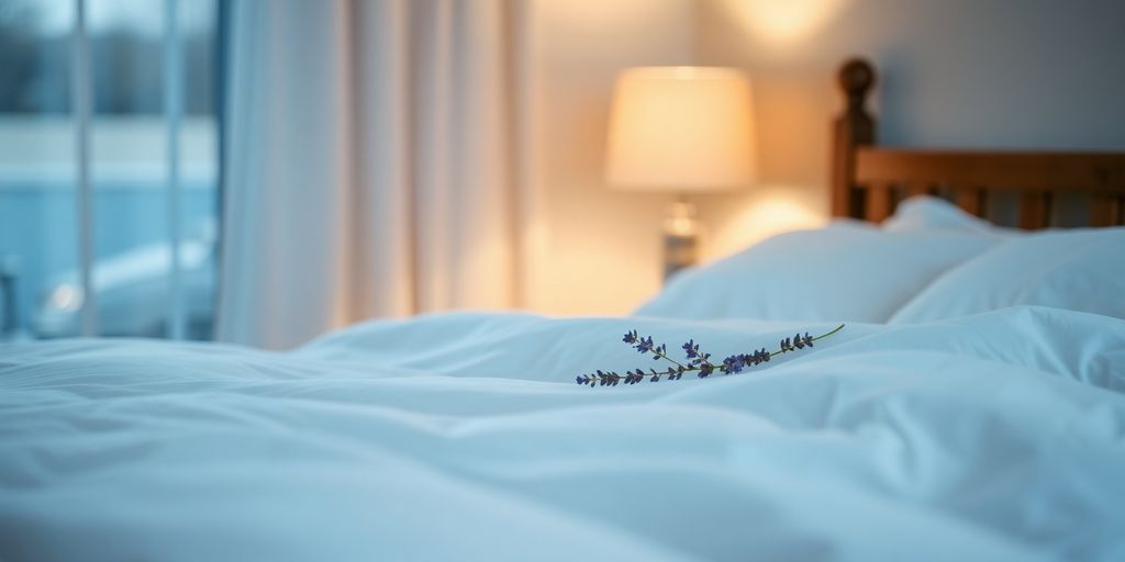 Cozy bedroom with soft lighting, inviting deep restful sleep.