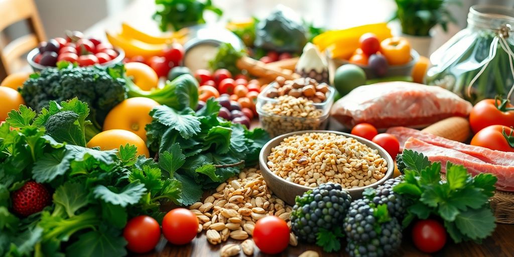 Heart-healthy diet on a table.