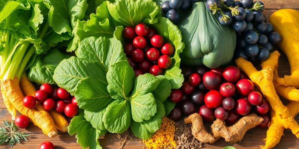 Colorful fresh anti-inflammatory foods.