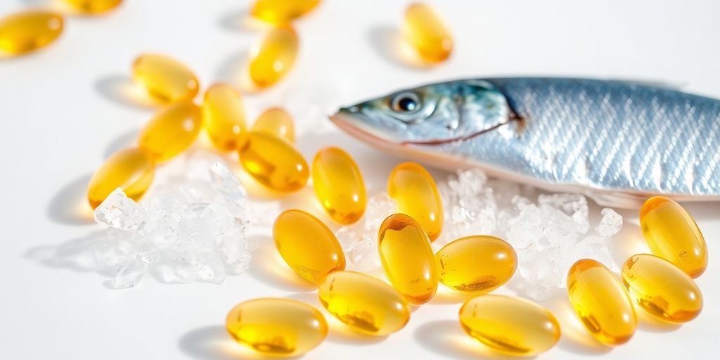 Fish oil capsules and fresh fish.
