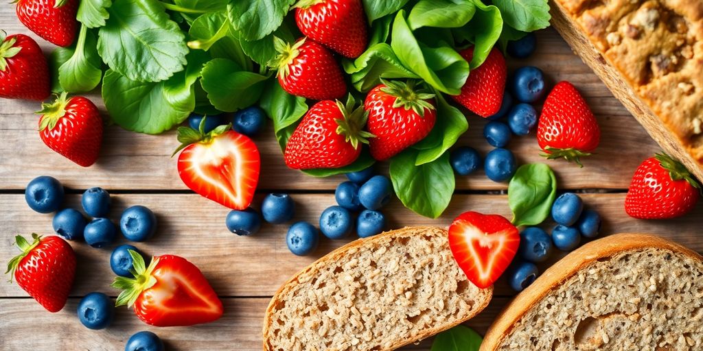 Heart-healthy foods, vibrant colors, fresh ingredients.