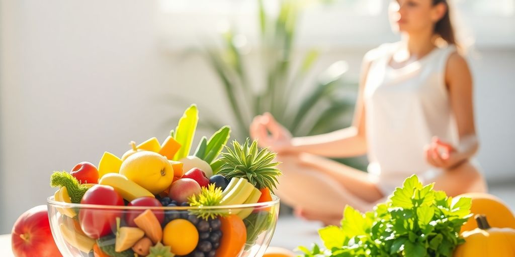 Healthy foods and calm body.