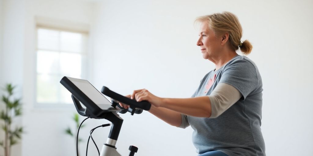 Person gently cycling with a weak heart muscle.