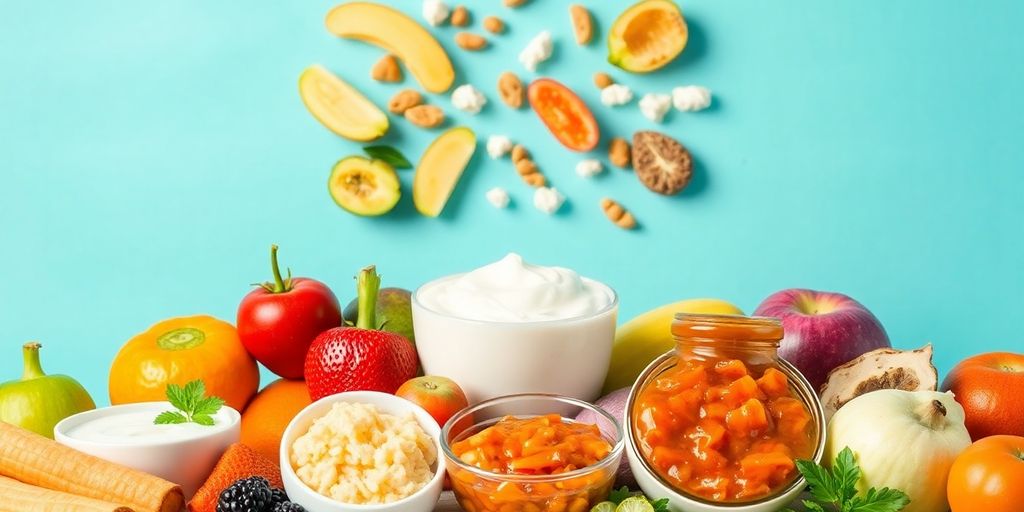 Healthy gut promoting digestion with colorful foods.