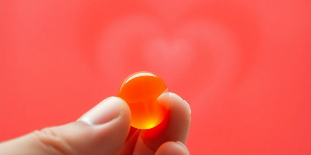 A person holding a vitamin C tablet near their heart.