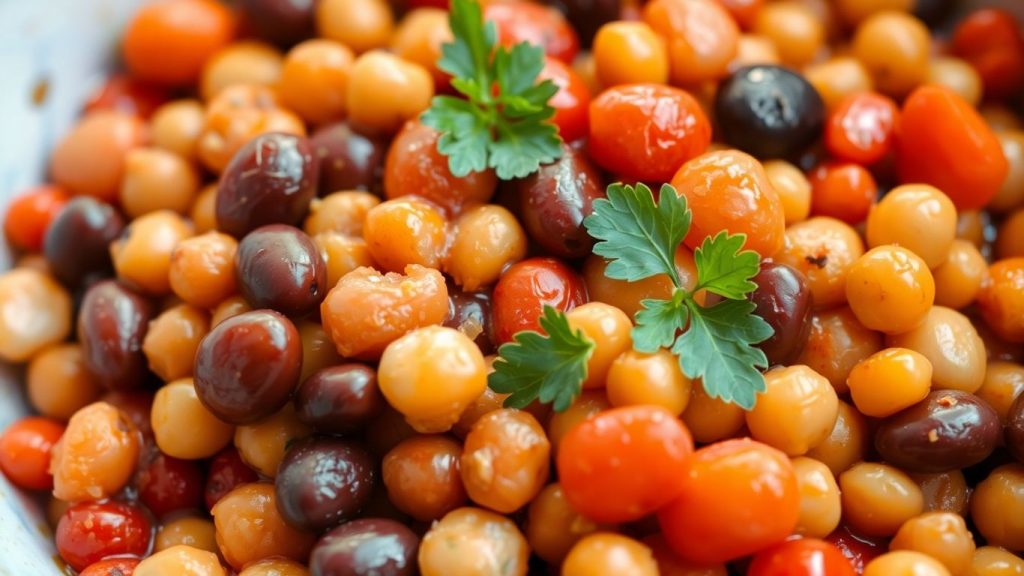 Bowl of colorful, healthy beans and legumes.
