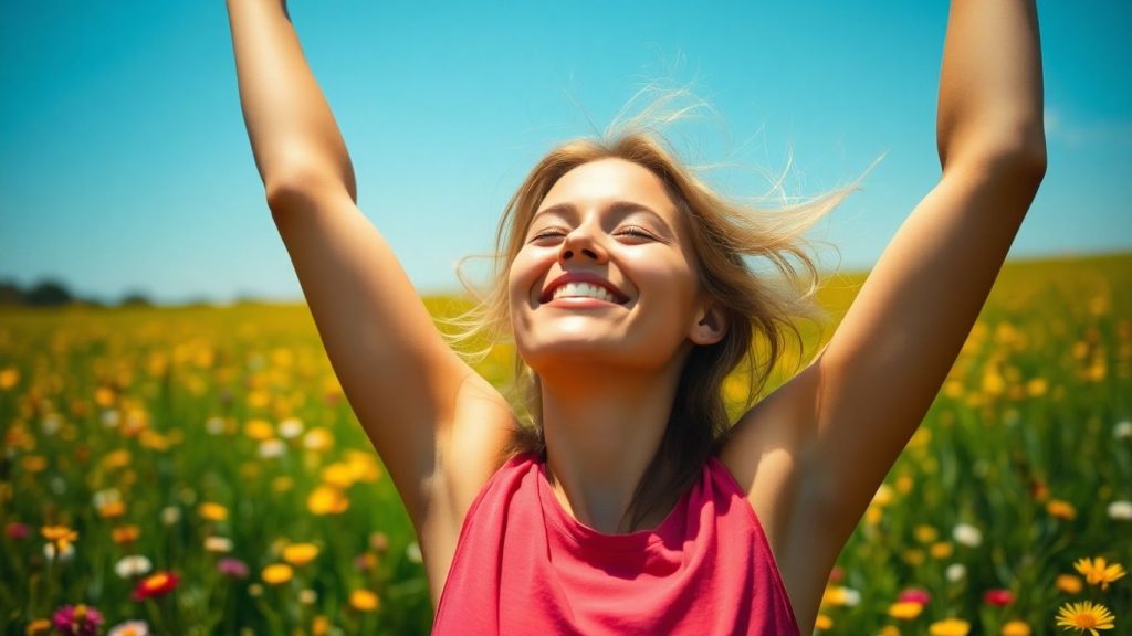 Person stretching outdoors, feeling energized and healthy.