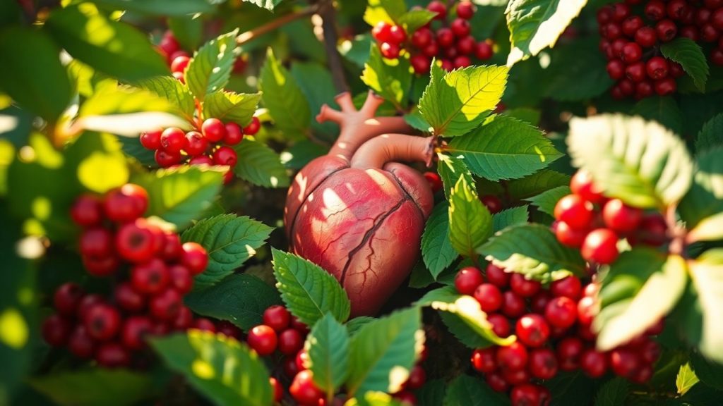 Healthy heart surrounded by natural elements and sunlight.